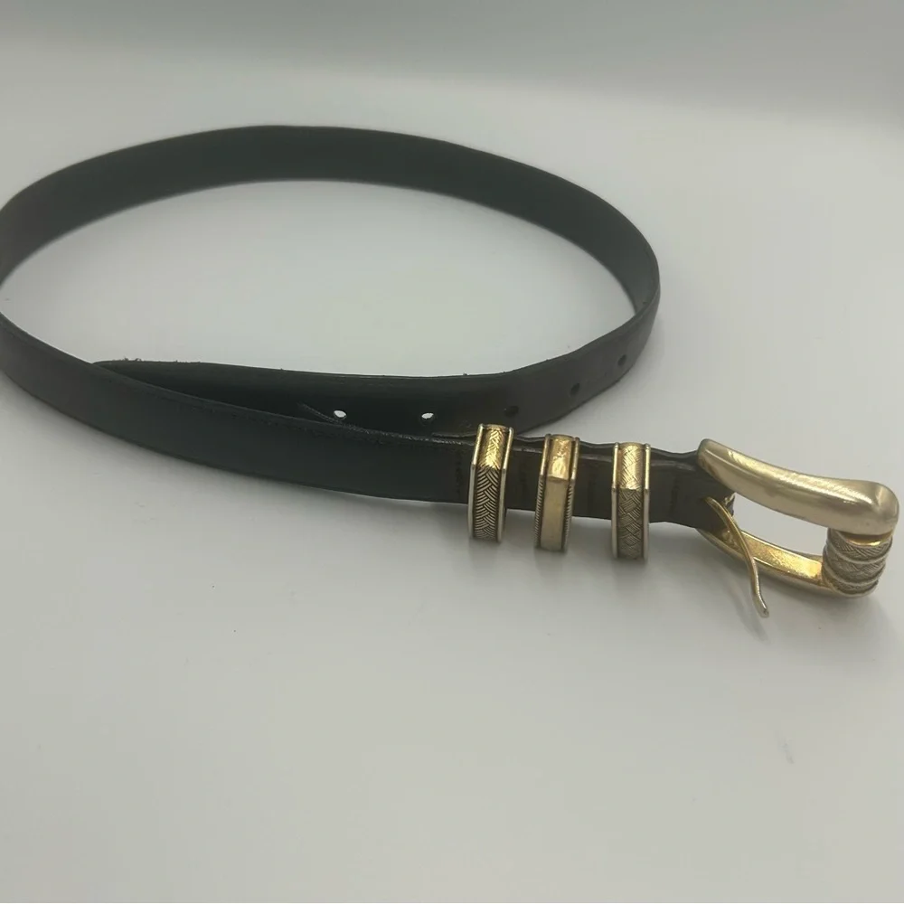 Vintage Brighton Black Leather Belt Size Medium 40513 Western Buckle